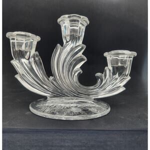 Vintage Fostoria 3 Scroll Candlestick Holder Chintz Etching On Circular Foot‎